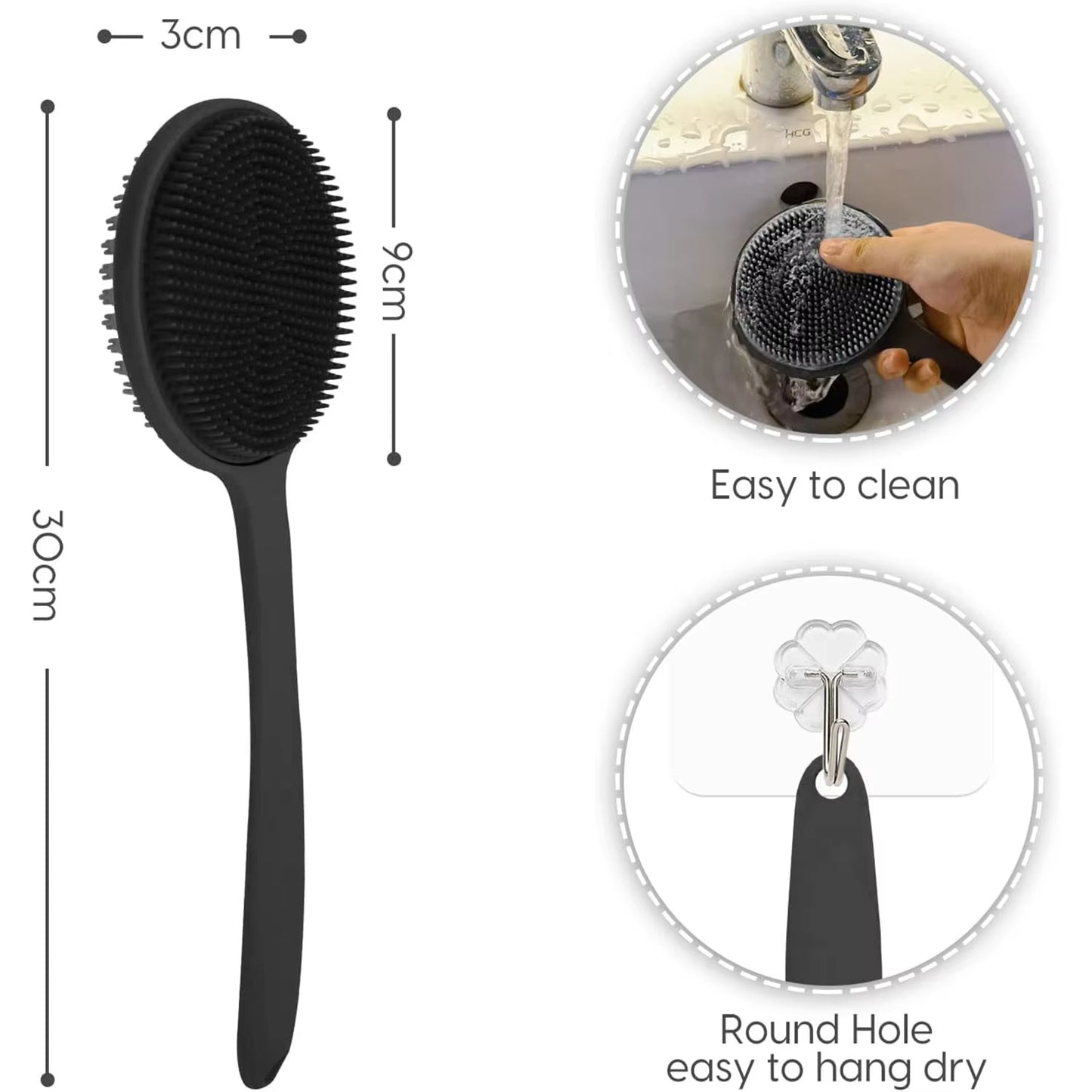 Silicone Back Scrubber for Shower, Bath Body Brush with Long Handle,Double Sided Shower Brush for Shower Exfoliating and Massage