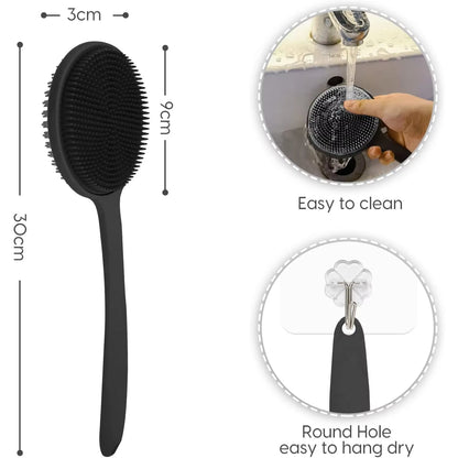 Silicone Back Scrubber for Shower, Bath Body Brush with Long Handle,Double Sided Shower Brush for Shower Exfoliating and Massage