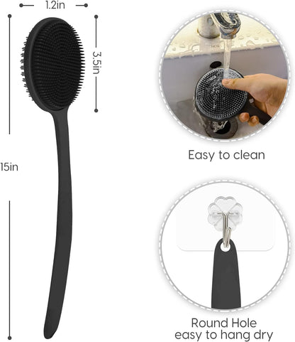 Silicone Back Scrubber for Shower, Bath Body Brush with Long Handle, Double Sided Shower Brush for Shower Exfoliating and Massage Can Produce Rich Foam, Long Handle Back Scrubber for Men