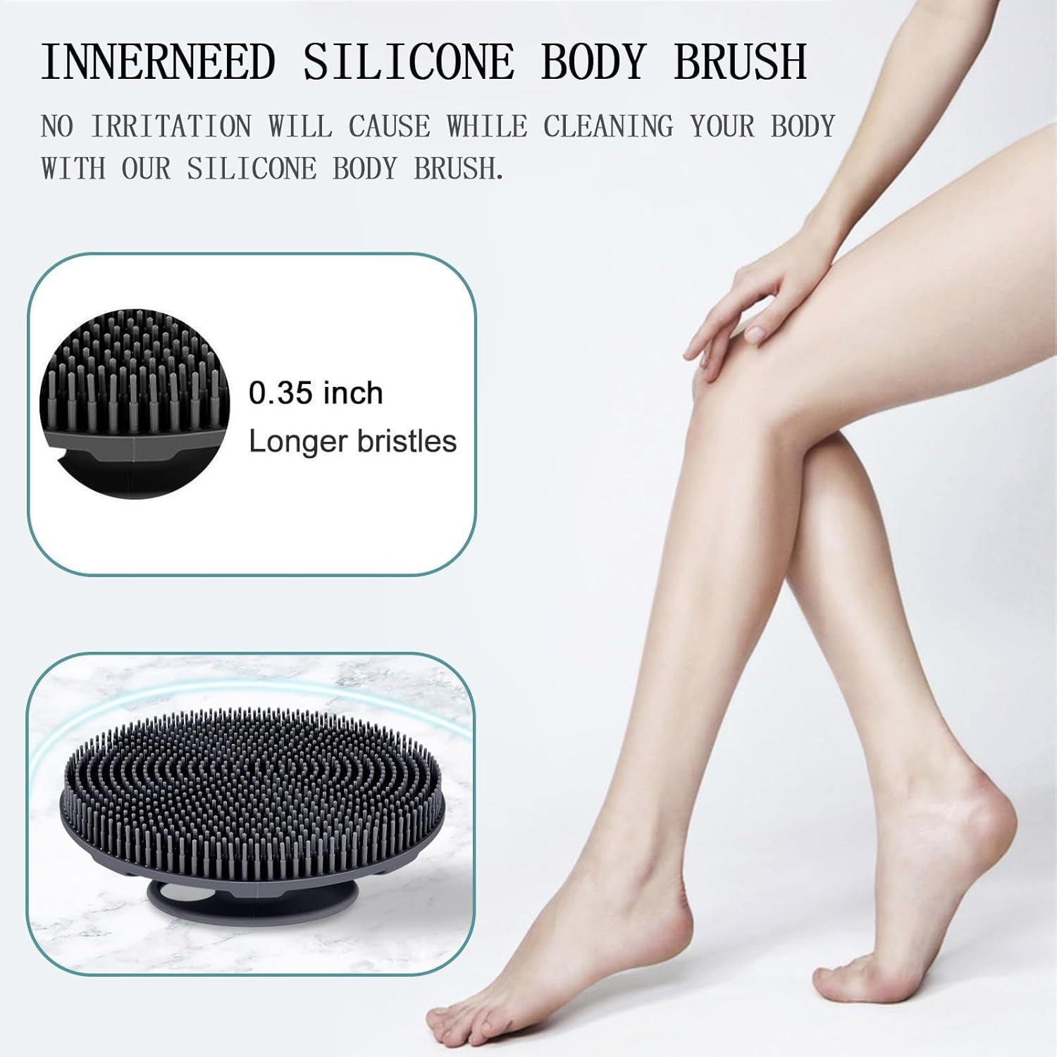 Food-Grade Soft Silicone Body Scrubber Shower Brush Handheld Cleansing Skin Brush, Gentle Exfoliating and Lather Well (Black)