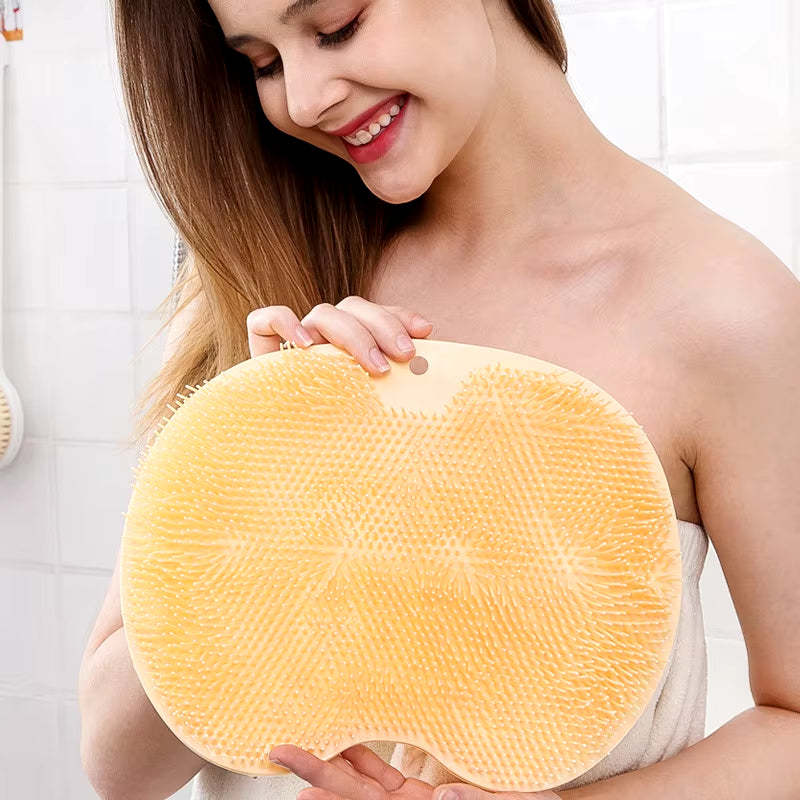 Wall Mounted Back Scrubber Shower Massage Pad Silicone Body Washer with Suction Cup Foot Mat Exfoliating Dead Skin for Adults