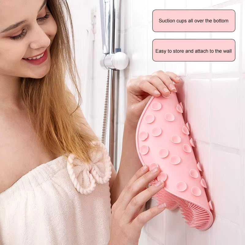 Wall Mounted Back Scrubber Shower Massage Pad Silicone Body Washer with Suction Cup Foot Mat Exfoliating Dead Skin for Adults